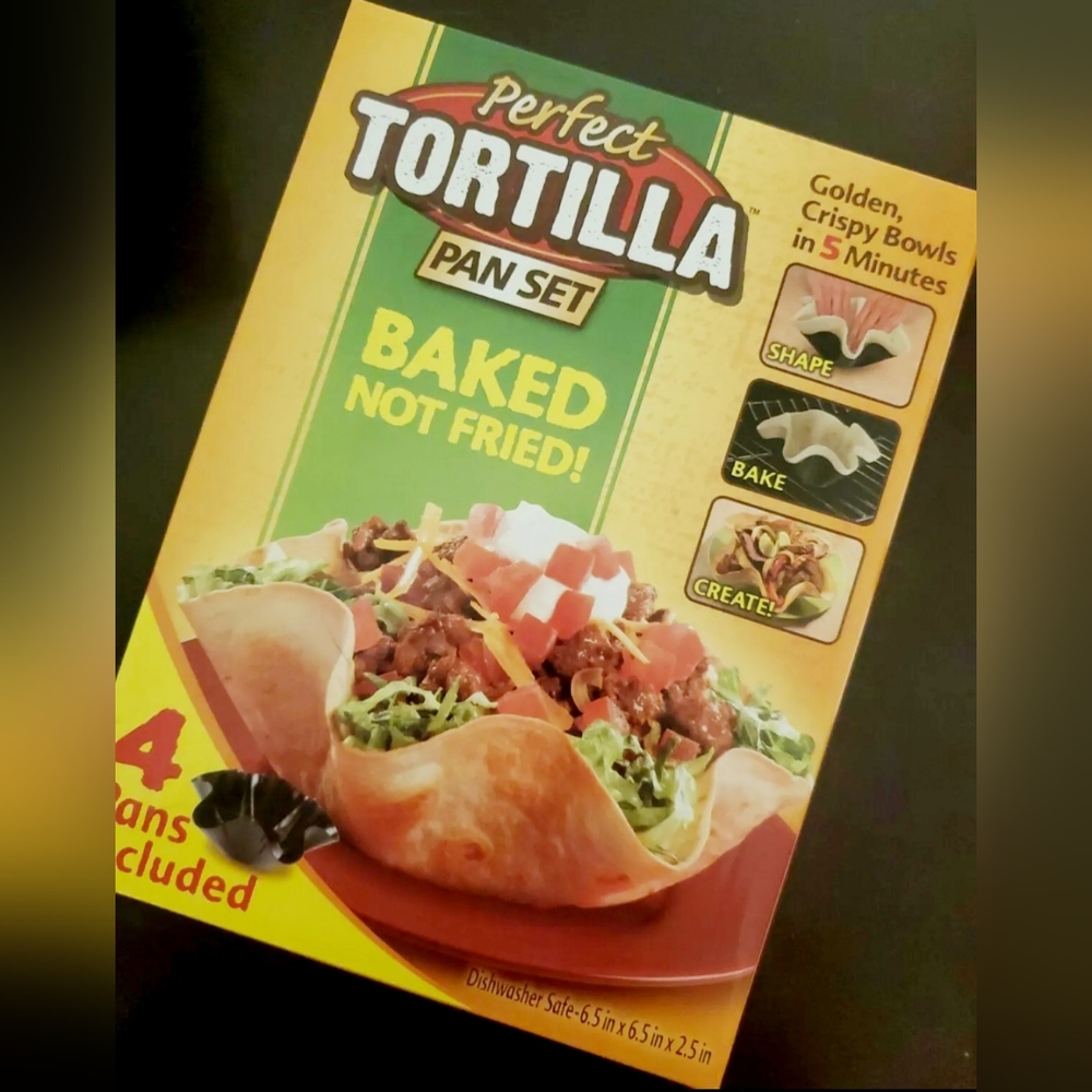 Perfect Tortilla Pan Set 4 pcs Baked Not Fried Taco Bowls Shell Makers BRAND NEW